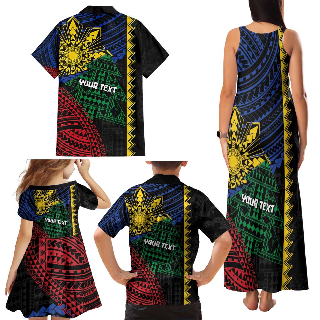 Personalised Philippines Christmas Family Matching Tank Maxi Dress and Hawaiian Shirt Xmas Tree Filipino Tribal Patterns - undefined