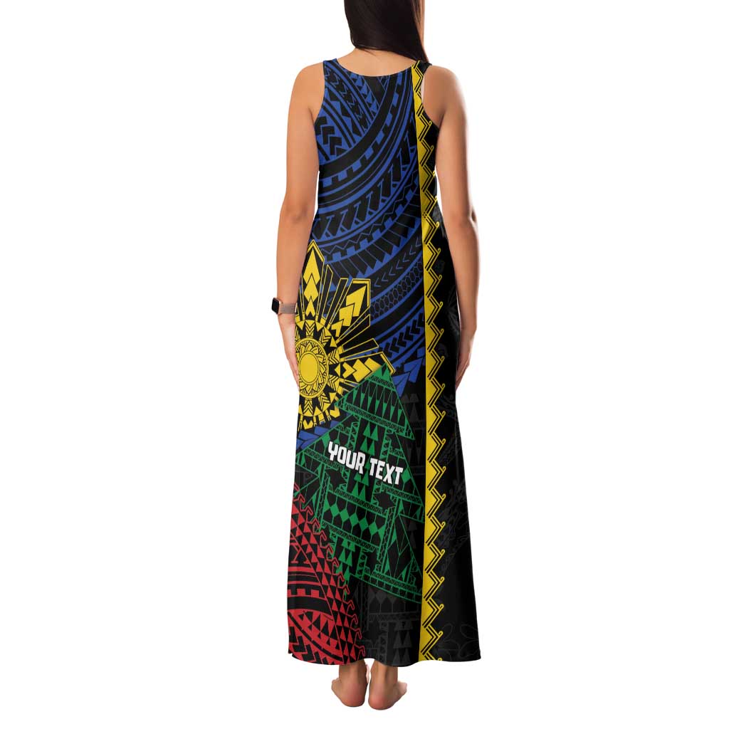 Personalised Philippines Christmas Family Matching Tank Maxi Dress and Hawaiian Shirt Xmas Tree Filipino Tribal Patterns - undefined