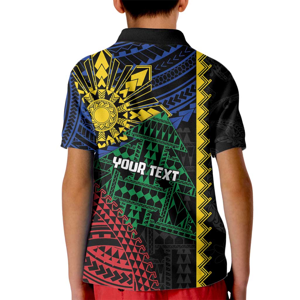 Personalised Philippines Christmas Kid Polo Shirt Xmas Tree Filipino Tribal Patterns - Polynesian Pride