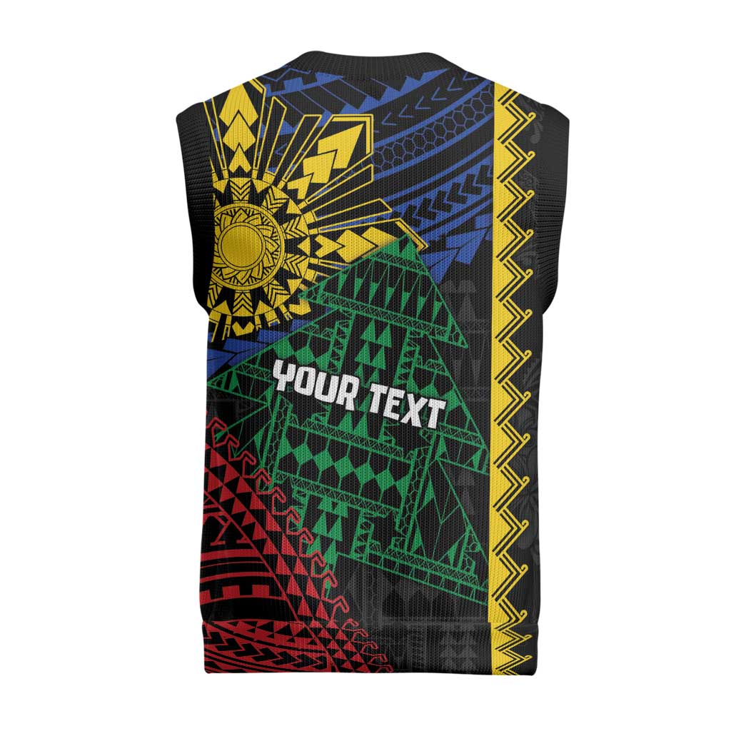 Personalised Philippines Christmas Knitted V-Neck Vest Xmas Tree Filipino Tribal Patterns - Polynesian Pride