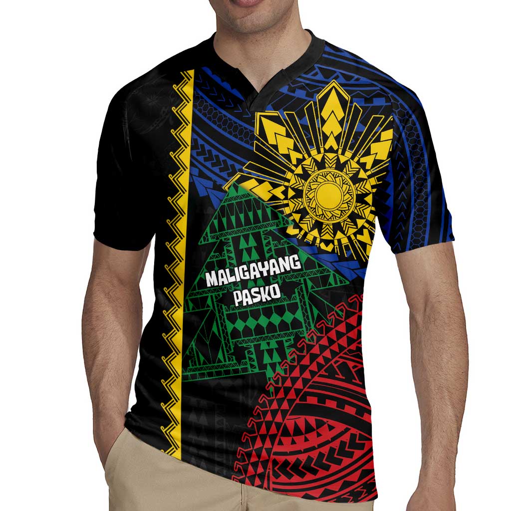 Personalised Philippines Christmas Rugby Jersey Xmas Tree Filipino Tribal Patterns - Polynesian Pride