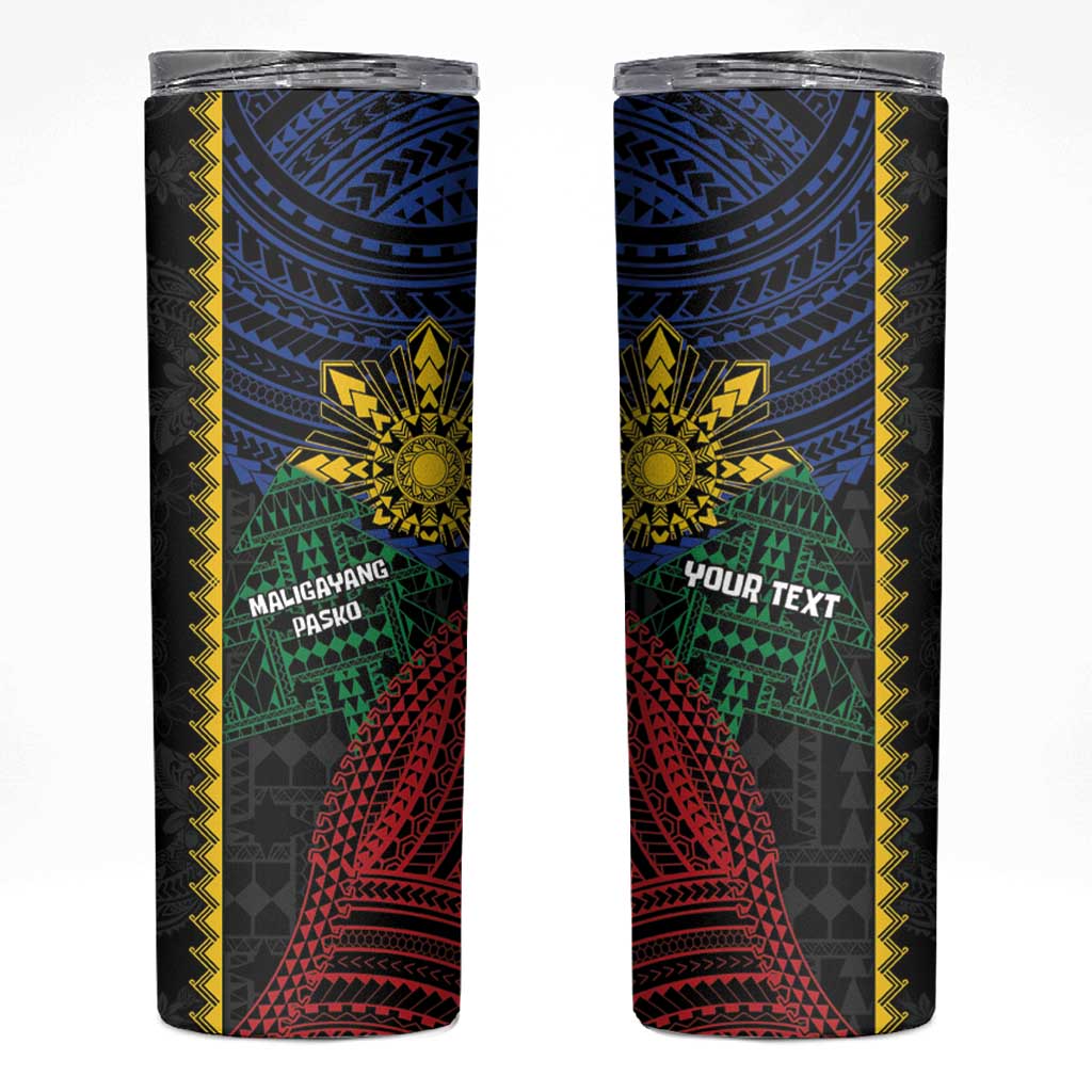 Personalised Philippines Christmas Skinny Tumbler Xmas Tree Filipino Tribal Patterns - Polynesian Pride