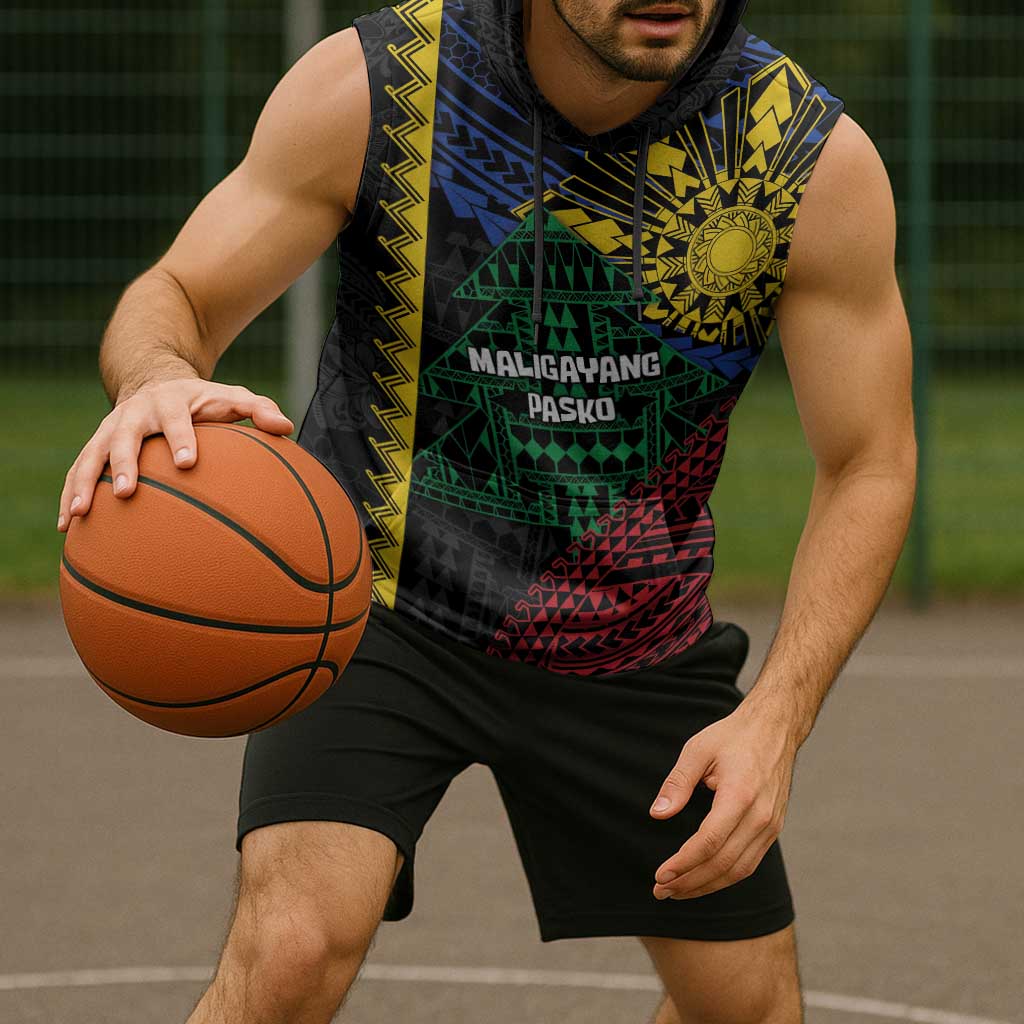 Personalised Philippines Christmas Sleeveless Hoodie Xmas Tree Filipino Tribal Patterns - Polynesian Pride