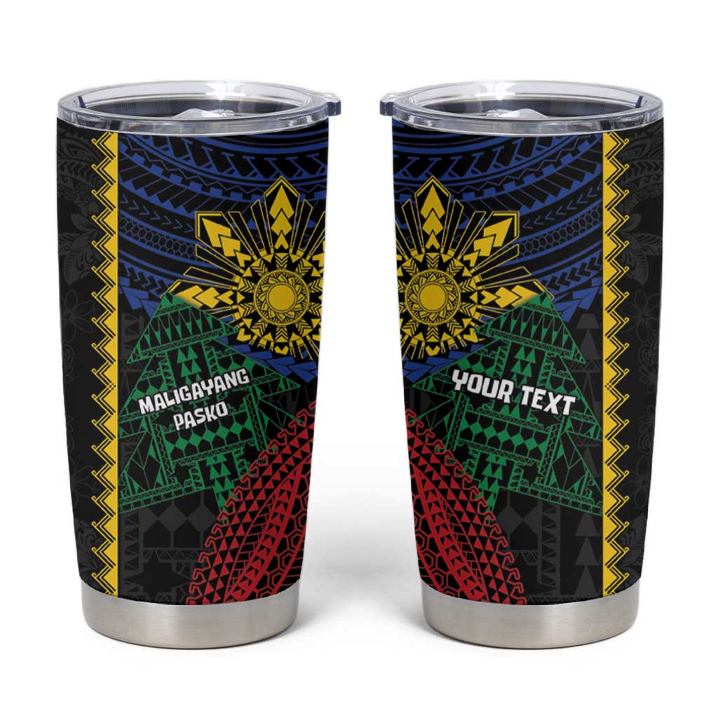 Personalised Philippines Christmas Tumbler Cup Xmas Tree Filipino Tribal Patterns - Polynesian Pride