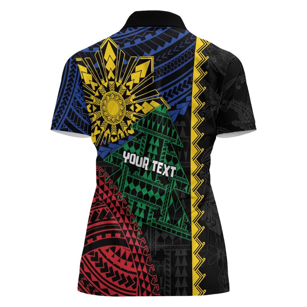 Personalised Philippines Christmas Women Polo Shirt Xmas Tree Filipino Tribal Patterns - Polynesian Pride