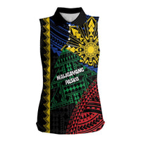 Personalised Philippines Christmas Women Sleeveless Polo Shirt Xmas Tree Filipino Tribal Patterns - Polynesian Pride