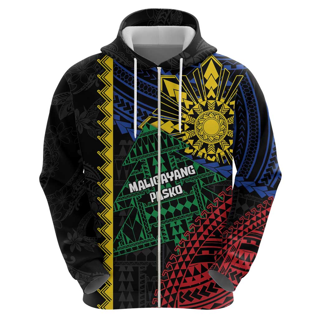 Personalised Philippines Christmas Zip Hoodie Xmas Tree Filipino Tribal Patterns - Polynesian Pride