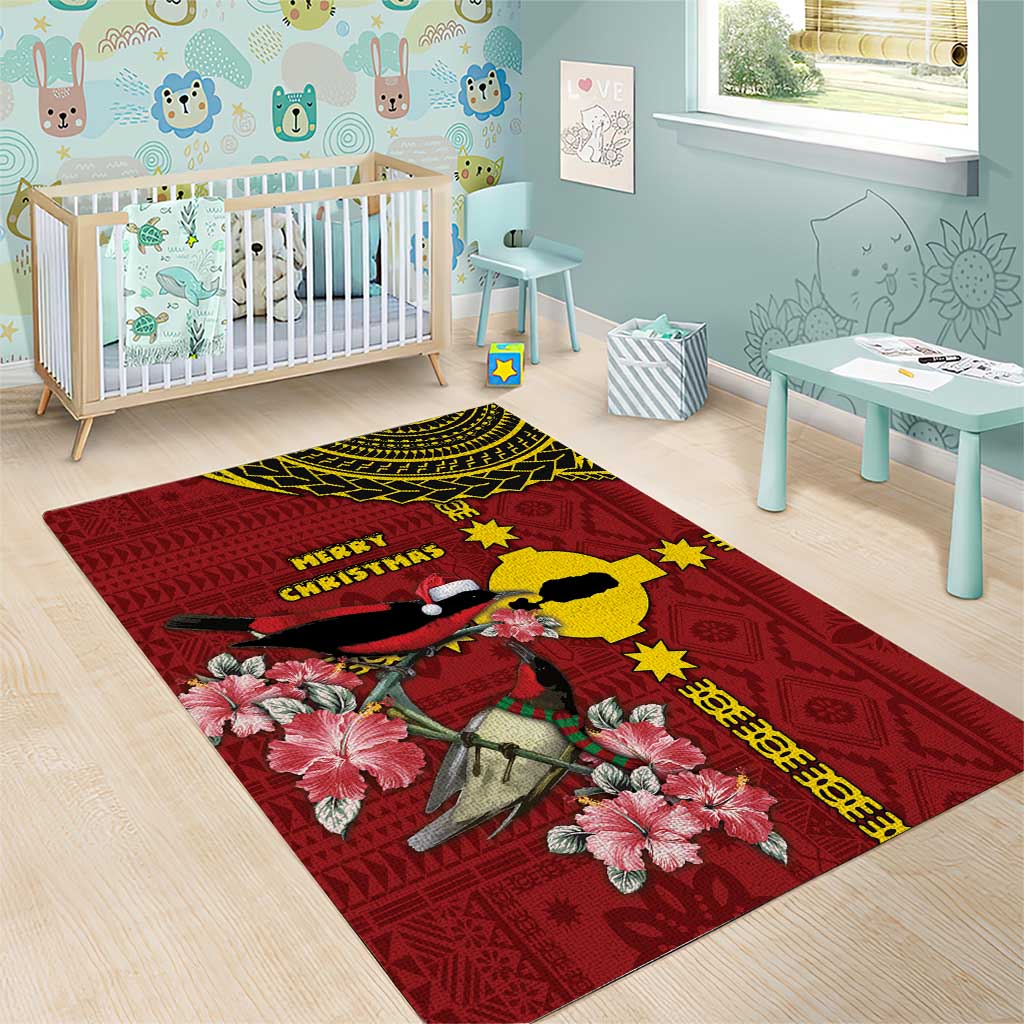Rotuma Christmas Area Rug Rotuma Myzomela Birds With Hibiscus Flowers - Polynesian Pride