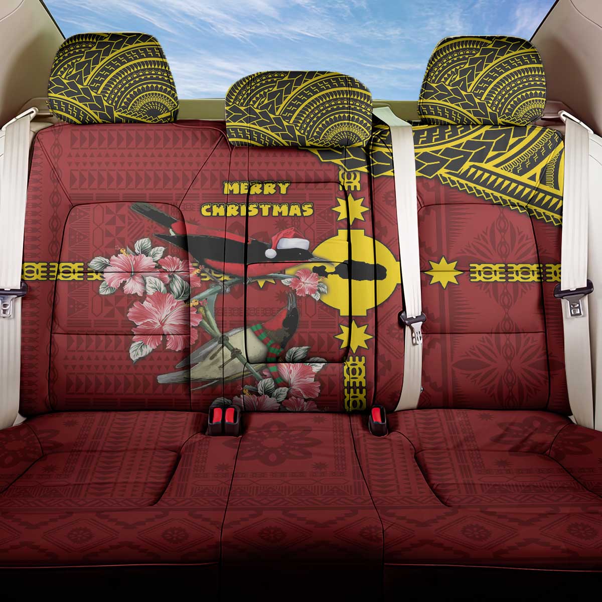 Rotuma Christmas Back Car Seat Cover Rotuma Myzomela Birds With Hibiscus Flowers - Polynesian Pride