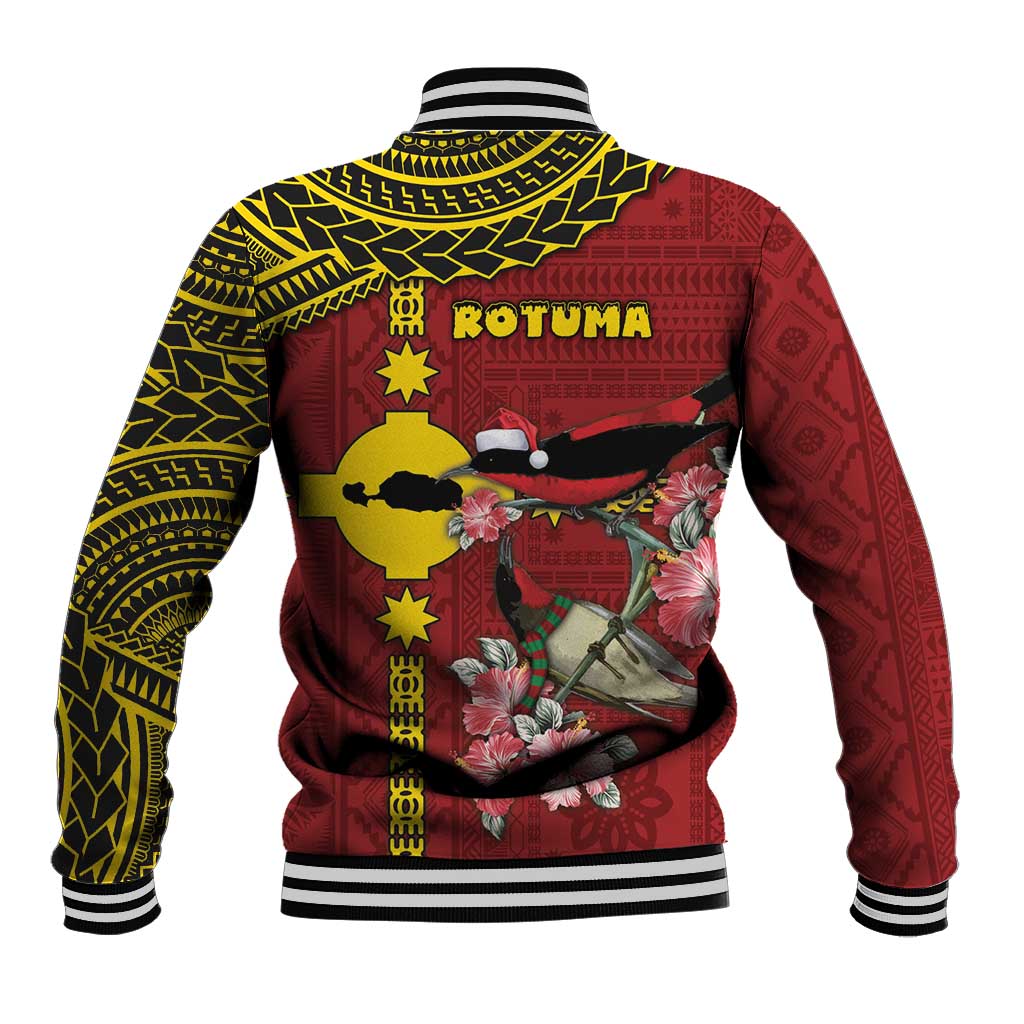 Rotuma Christmas Baseball Jacket Rotuma Myzomela Birds With Hibiscus Flowers - Polynesian Pride