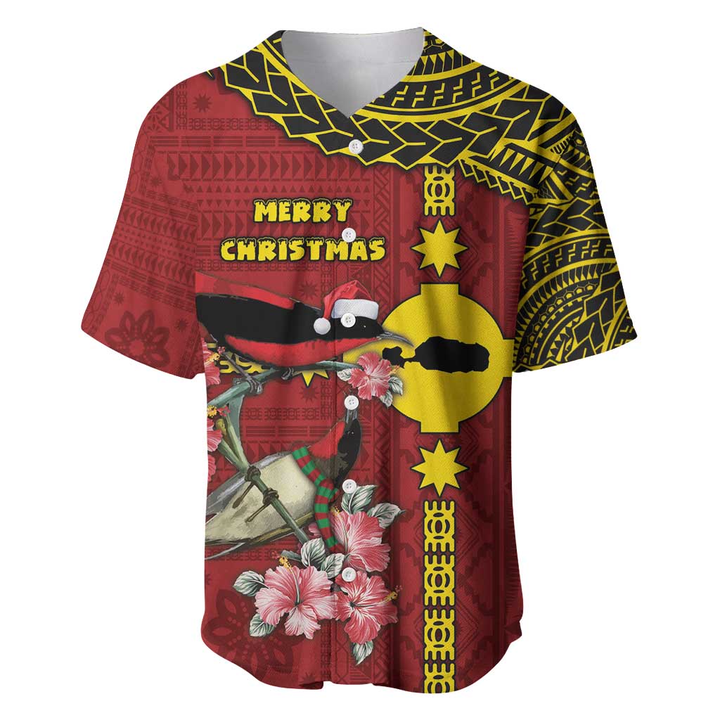 Rotuma Christmas Baseball Jersey Rotuma Myzomela Birds With Hibiscus Flowers - Polynesian Pride