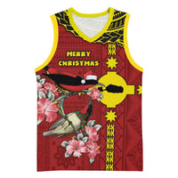 Rotuma Christmas Basketball Jersey Rotuma Myzomela Birds With Hibiscus Flowers - Polynesian Pride