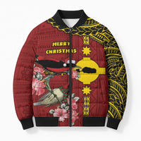 Rotuma Christmas Bomber Puffer Jacket Rotuma Myzomela Birds With Hibiscus Flowers - Polynesian Pride