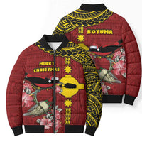 Rotuma Christmas Bomber Puffer Jacket Rotuma Myzomela Birds With Hibiscus Flowers - Polynesian Pride
