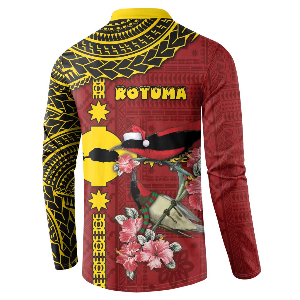 Rotuma Christmas Button Sweatshirt Rotuma Myzomela Birds With Hibiscus Flowers - Polynesian Pride
