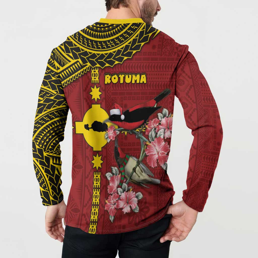 Rotuma Christmas Button Sweatshirt Rotuma Myzomela Birds With Hibiscus Flowers - Polynesian Pride