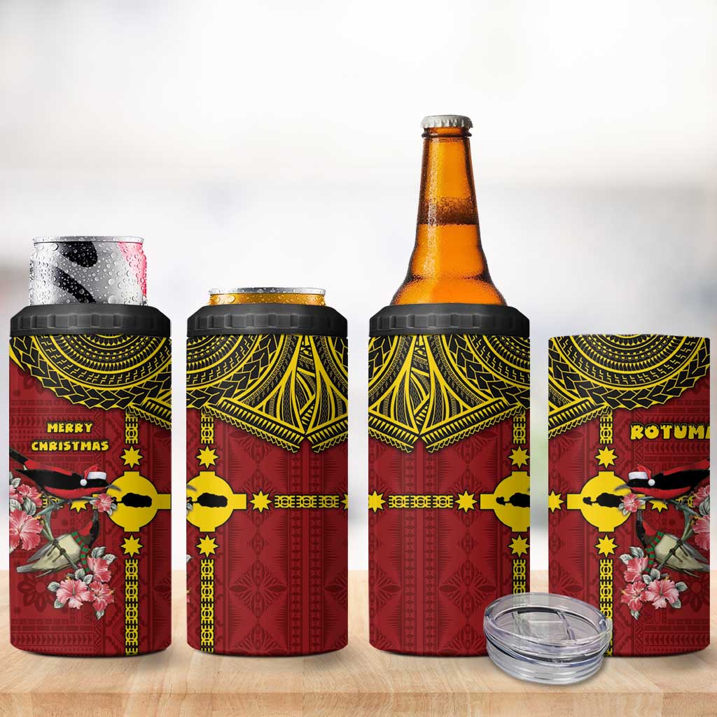 Rotuma Christmas 4 in 1 Can Cooler Tumbler Rotuma Myzomela Birds With Hibiscus Flowers - Polynesian Pride