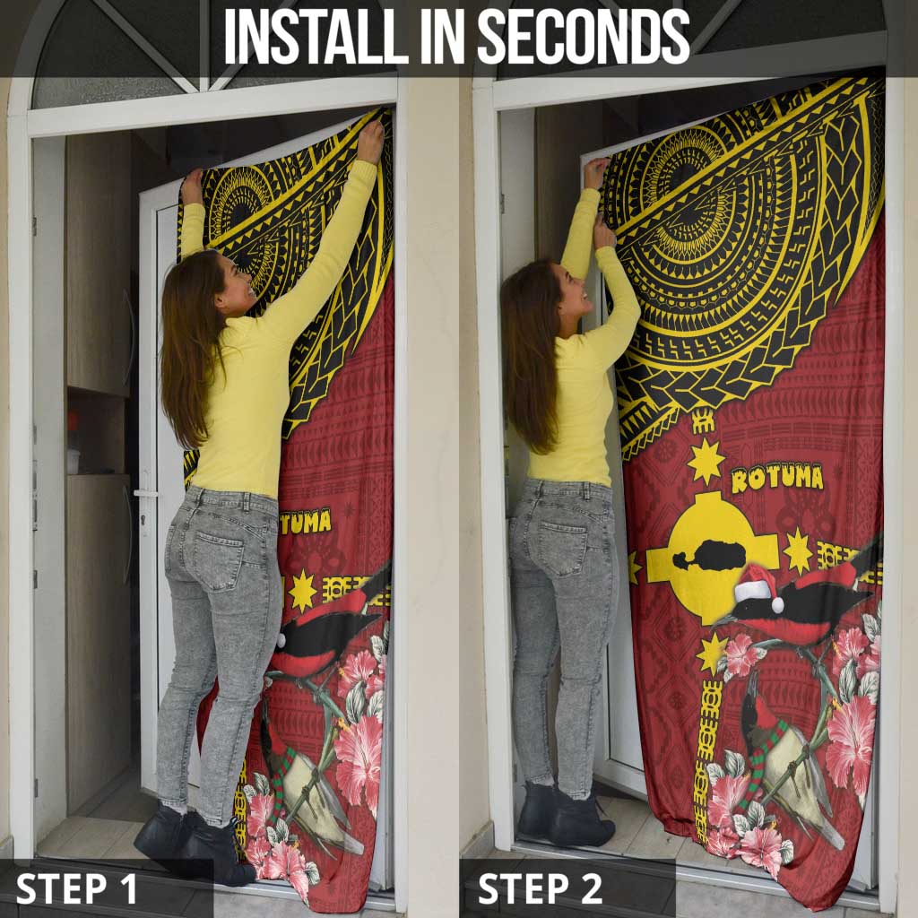 Rotuma Christmas Door Cover Rotuma Myzomela Birds With Hibiscus Flowers - Polynesian Pride
