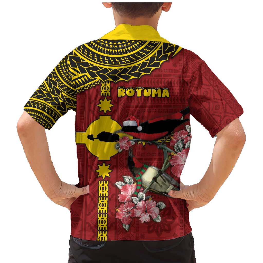 Rotuma Christmas Family Matching Mermaid Dress and Hawaiian Shirt Rotuma Myzomela Birds With Hibiscus Flowers - Polynesian Pride