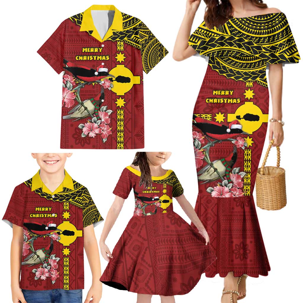 Rotuma Christmas Family Matching Mermaid Dress and Hawaiian Shirt Rotuma Myzomela Birds With Hibiscus Flowers - Polynesian Pride