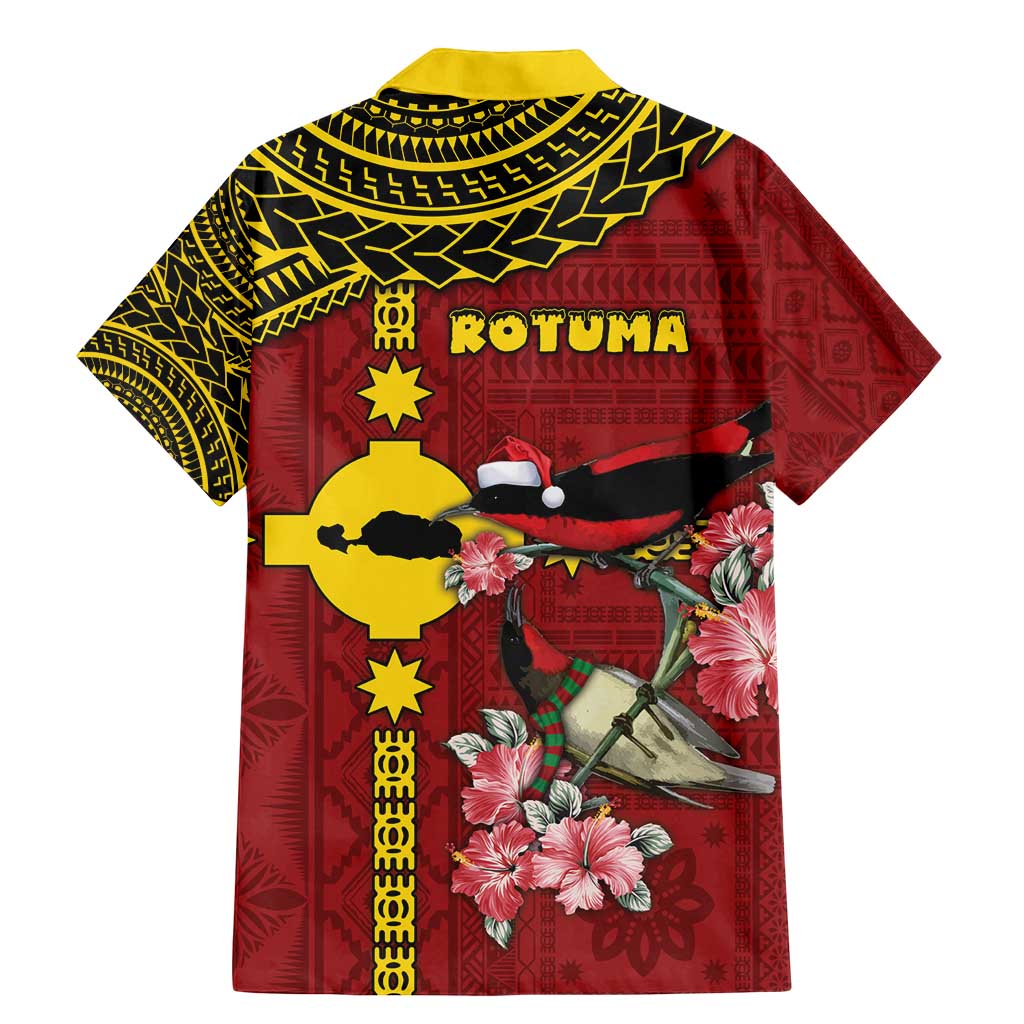 Rotuma Christmas Family Matching Mermaid Dress and Hawaiian Shirt Rotuma Myzomela Birds With Hibiscus Flowers - Polynesian Pride