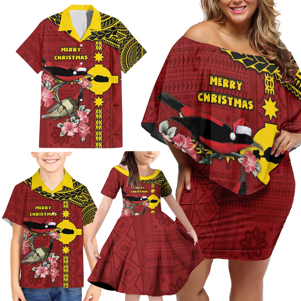 Rotuma Christmas Family Matching Off Shoulder Short Dress and Hawaiian Shirt Rotuma Myzomela Birds With Hibiscus Flowers - Polynesian Pride