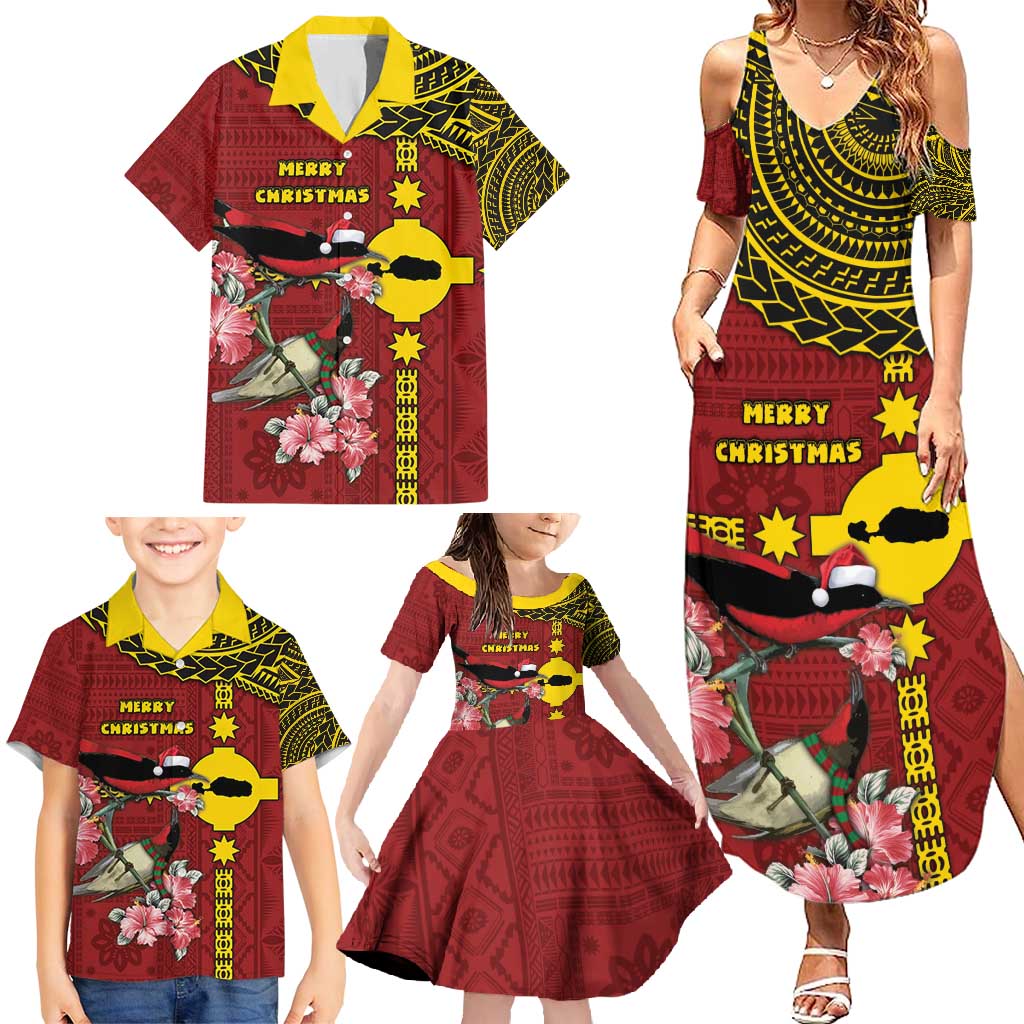 Rotuma Christmas Family Matching Summer Maxi Dress and Hawaiian Shirt Rotuma Myzomela Birds With Hibiscus Flowers - Polynesian Pride