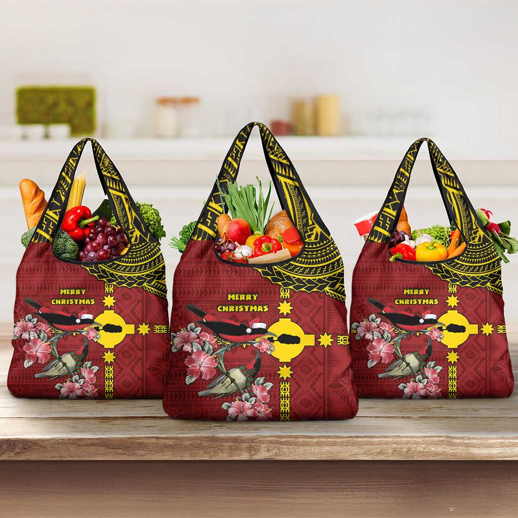 Rotuma Christmas Grocery Bag Rotuma Myzomela Birds With Hibiscus Flowers - Polynesian Pride
