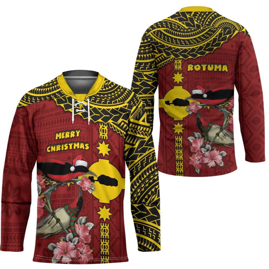 Rotuma Christmas Hockey Jersey Rotuma Myzomela Birds With Hibiscus Flowers - Polynesian Pride