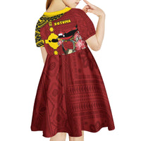 Rotuma Christmas Kid Short Sleeve Dress Rotuma Myzomela Birds With Hibiscus Flowers - Polynesian Pride