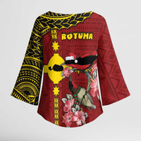 Rotuma Christmas Kimono Sleeve Blouse Rotuma Myzomela Birds With Hibiscus Flowers - Polynesian Pride