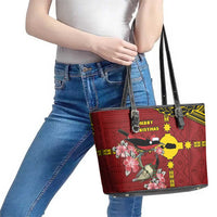 Rotuma Christmas Leather Tote Bag Rotuma Myzomela Birds With Hibiscus Flowers - Polynesian Pride