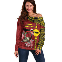 Rotuma Christmas Off Shoulder Sweater Rotuma Myzomela Birds With Hibiscus Flowers - Polynesian Pride
