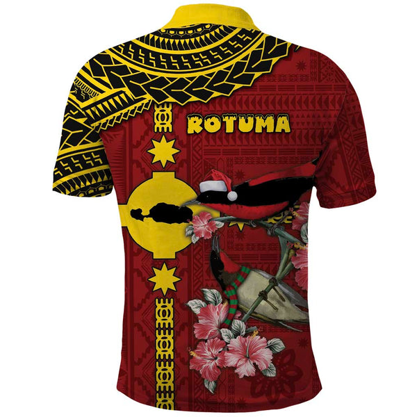 Rotuma Christmas Polo Shirt Rotuma Myzomela Birds With Hibiscus Flowers ...