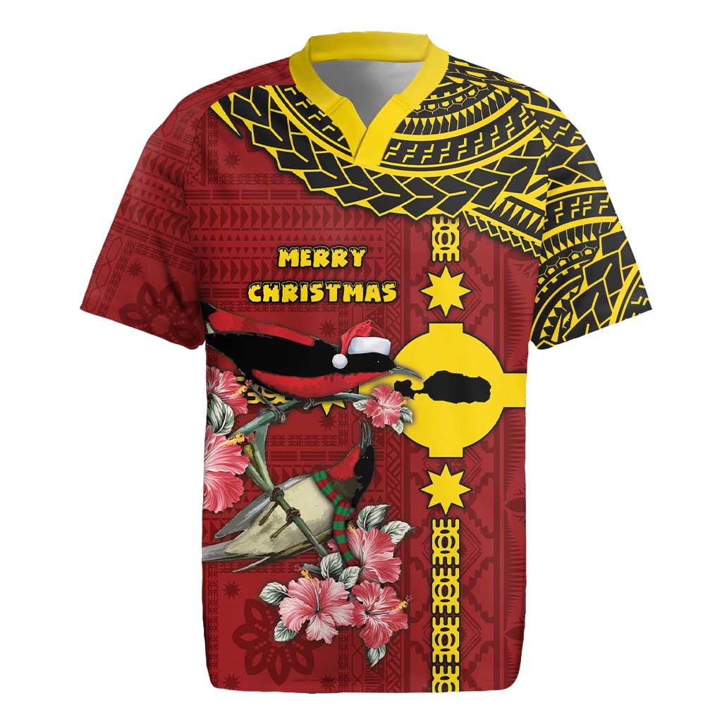Rotuma Christmas Rugby Jersey Rotuma Myzomela Birds With Hibiscus Flowers - Polynesian Pride