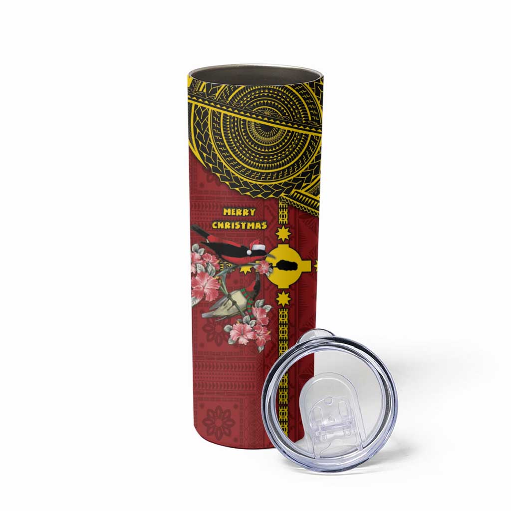Rotuma Christmas Skinny Tumbler Rotuma Myzomela Birds With Hibiscus Flowers - Polynesian Pride