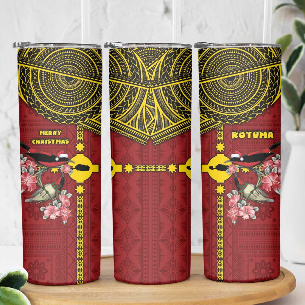 Rotuma Christmas Skinny Tumbler Rotuma Myzomela Birds With Hibiscus Flowers - Polynesian Pride