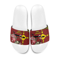 Rotuma Christmas Slide Sandals Rotuma Myzomela Birds With Hibiscus Flowers - Polynesian Pride