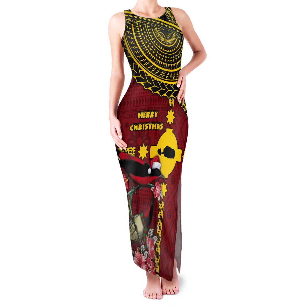 Rotuma Christmas Tank Maxi Dress Rotuma Myzomela Birds With Hibiscus Flowers - Polynesian Pride