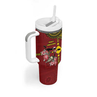 Rotuma Christmas Tumbler With Handle Rotuma Myzomela Birds With Hibiscus Flowers - Polynesian Pride