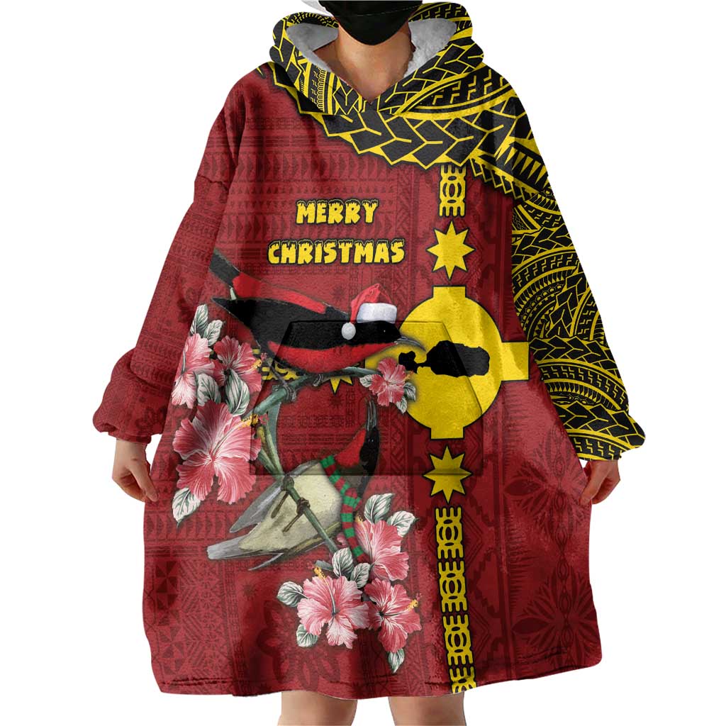 Rotuma Christmas Wearable Blanket Hoodie Rotuma Myzomela Birds With Hibiscus Flowers - Polynesian Pride