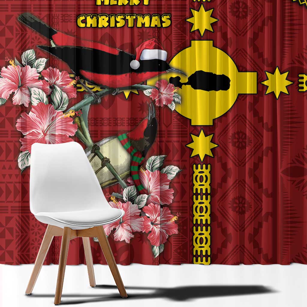 Rotuma Christmas Window Curtain Rotuma Myzomela Birds With Hibiscus Flowers - Polynesian Pride