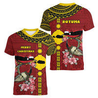 Rotuma Christmas Women V-Neck T-Shirt Rotuma Myzomela Birds With Hibiscus Flowers - Polynesian Pride