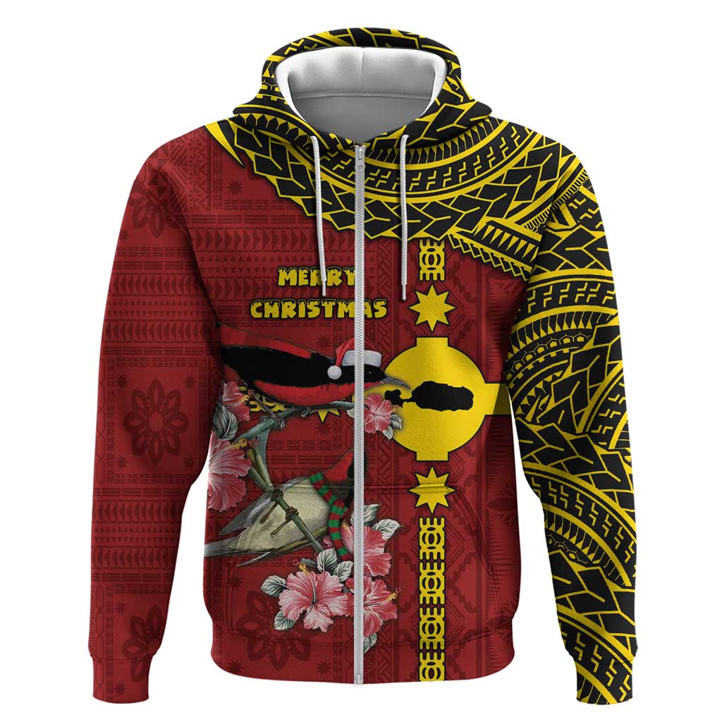 Rotuma Christmas Zip Hoodie Rotuma Myzomela Birds With Hibiscus Flowers - Polynesian Pride