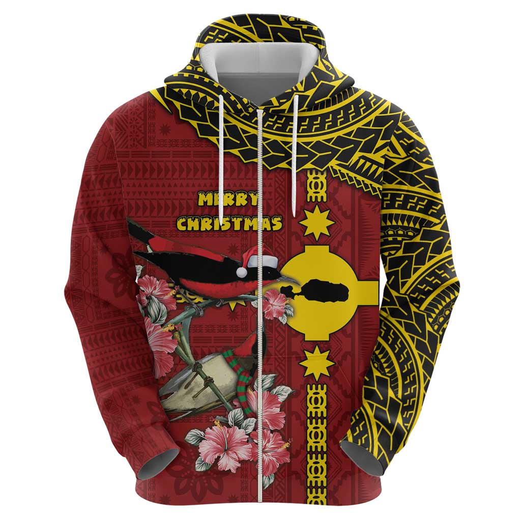 Rotuma Christmas Zip Hoodie Rotuma Myzomela Birds With Hibiscus Flowers - Polynesian Pride