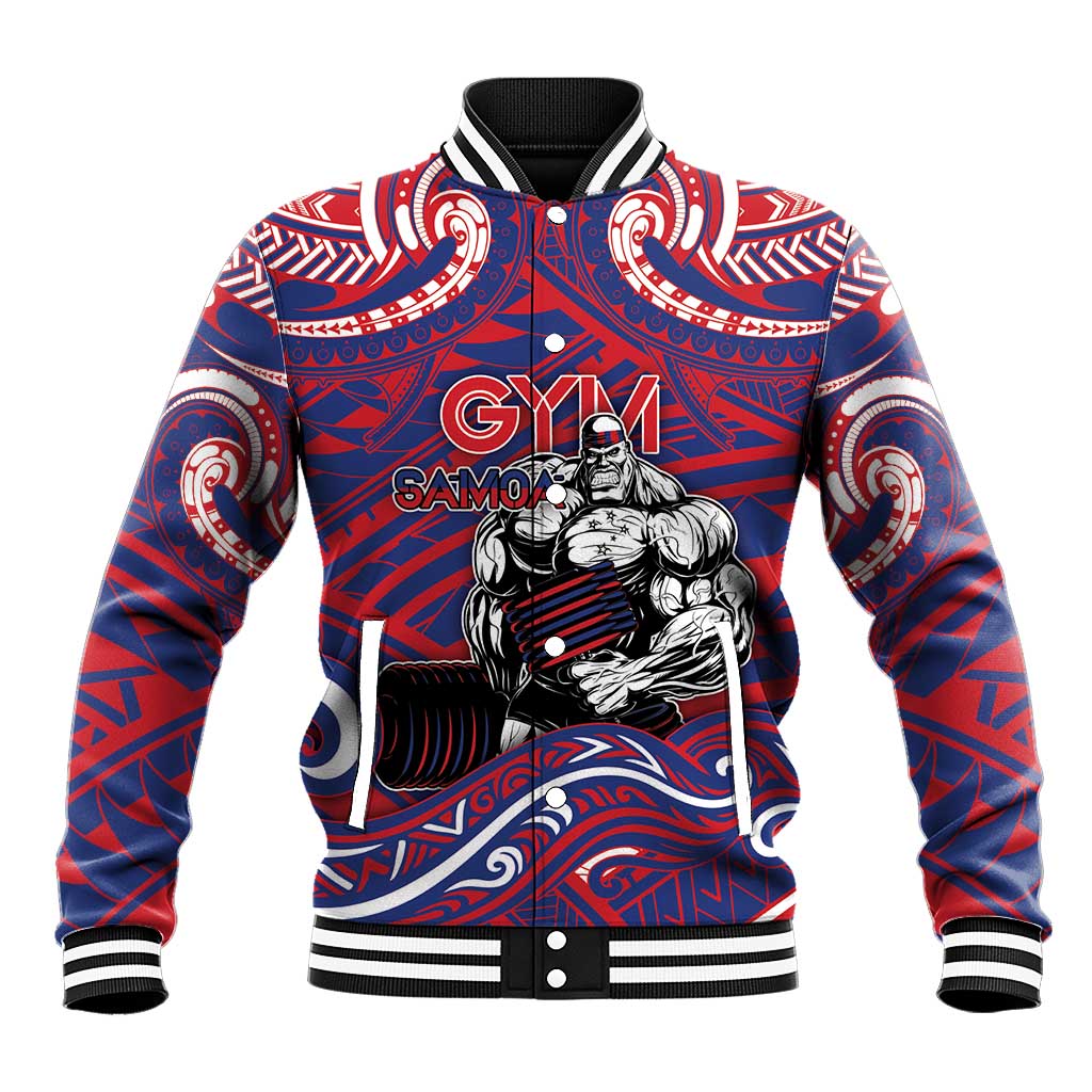Personalised Samoa Gym Baseball Jacket Muscle Samoan Tribal Waves DT05 Unisex Navy - Polynesian Pride