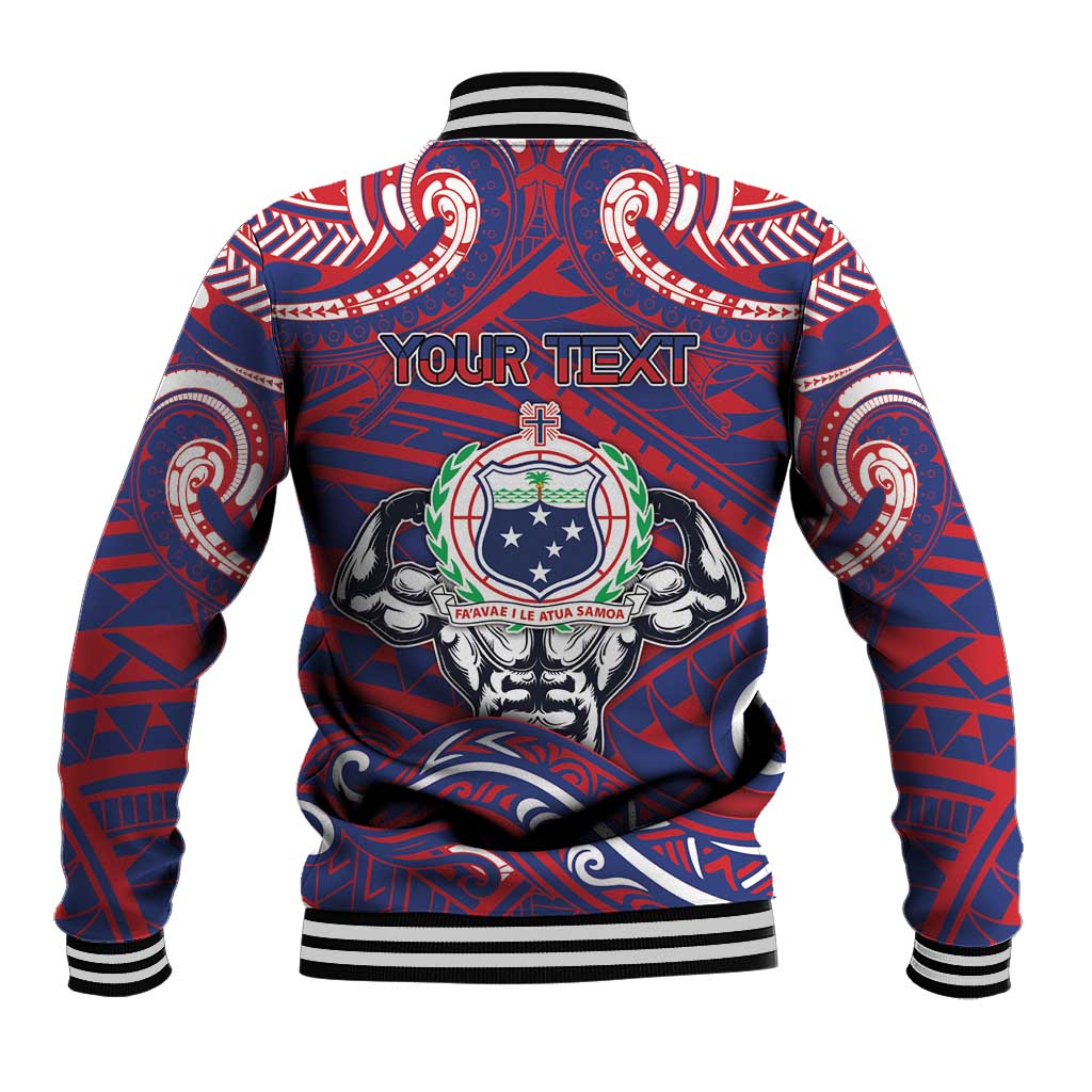 Personalised Samoa Gym Baseball Jacket Muscle Samoan Tribal Waves - Polynesian Pride