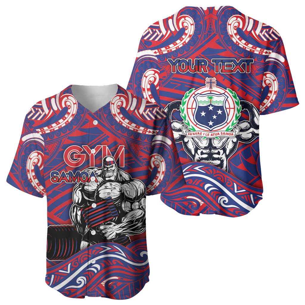 Personalised Samoa Gym Baseball Jersey Muscle Samoan Tribal Waves - Polynesian Pride