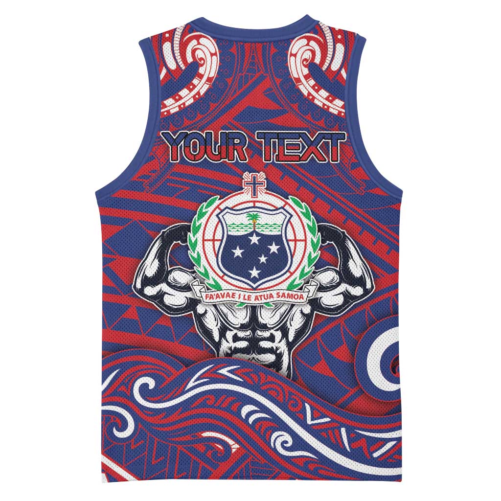Personalised Samoa Gym Basketball Jersey Muscle Samoan Tribal Waves - Polynesian Pride