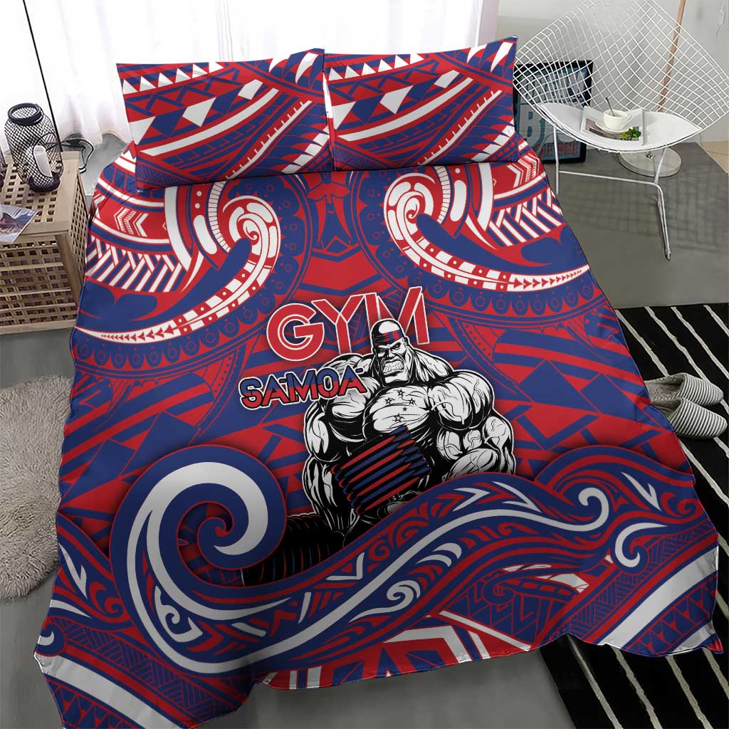 Samoa Gym Bedding Set Muscle Samoan Tribal Waves - Polynesian Pride
